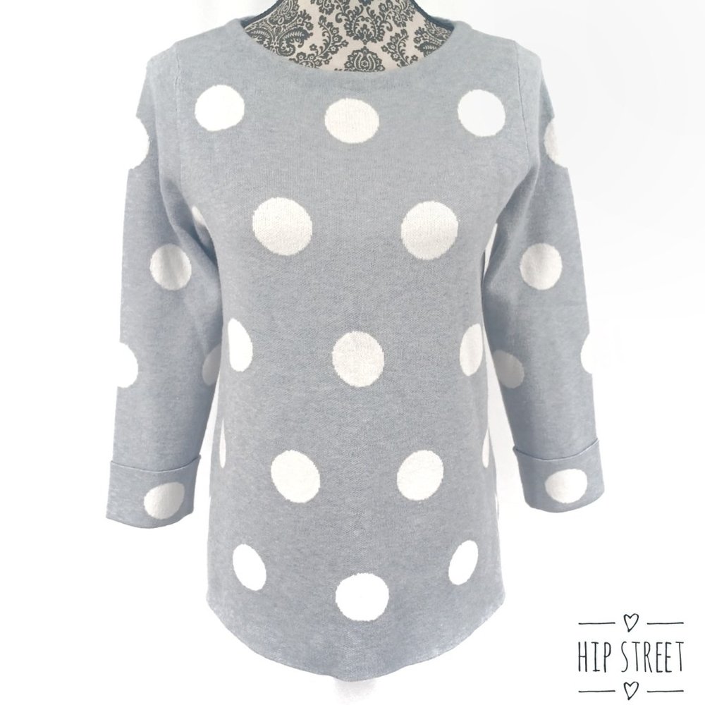 CYNTHIA ROWLEY Cuff Sleeve Scoop Neck Large Dot Sweater S